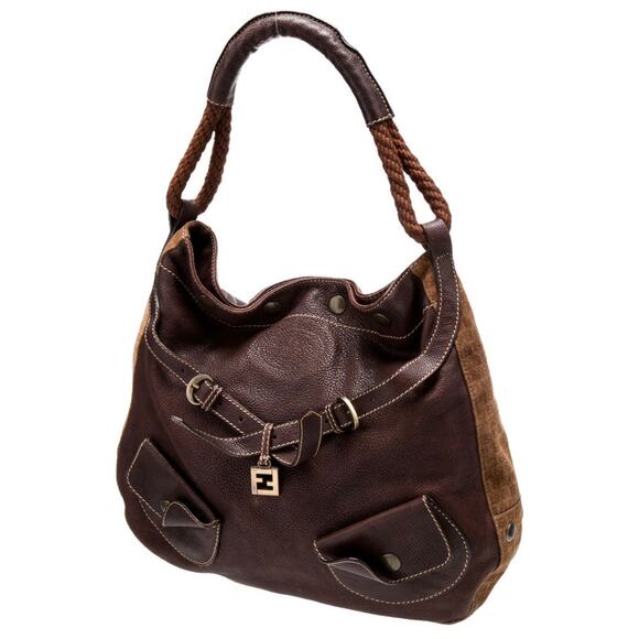 Fendi Vintage Zucchino FF Brown Leather and Suede Hobo - Picture 1 of 6